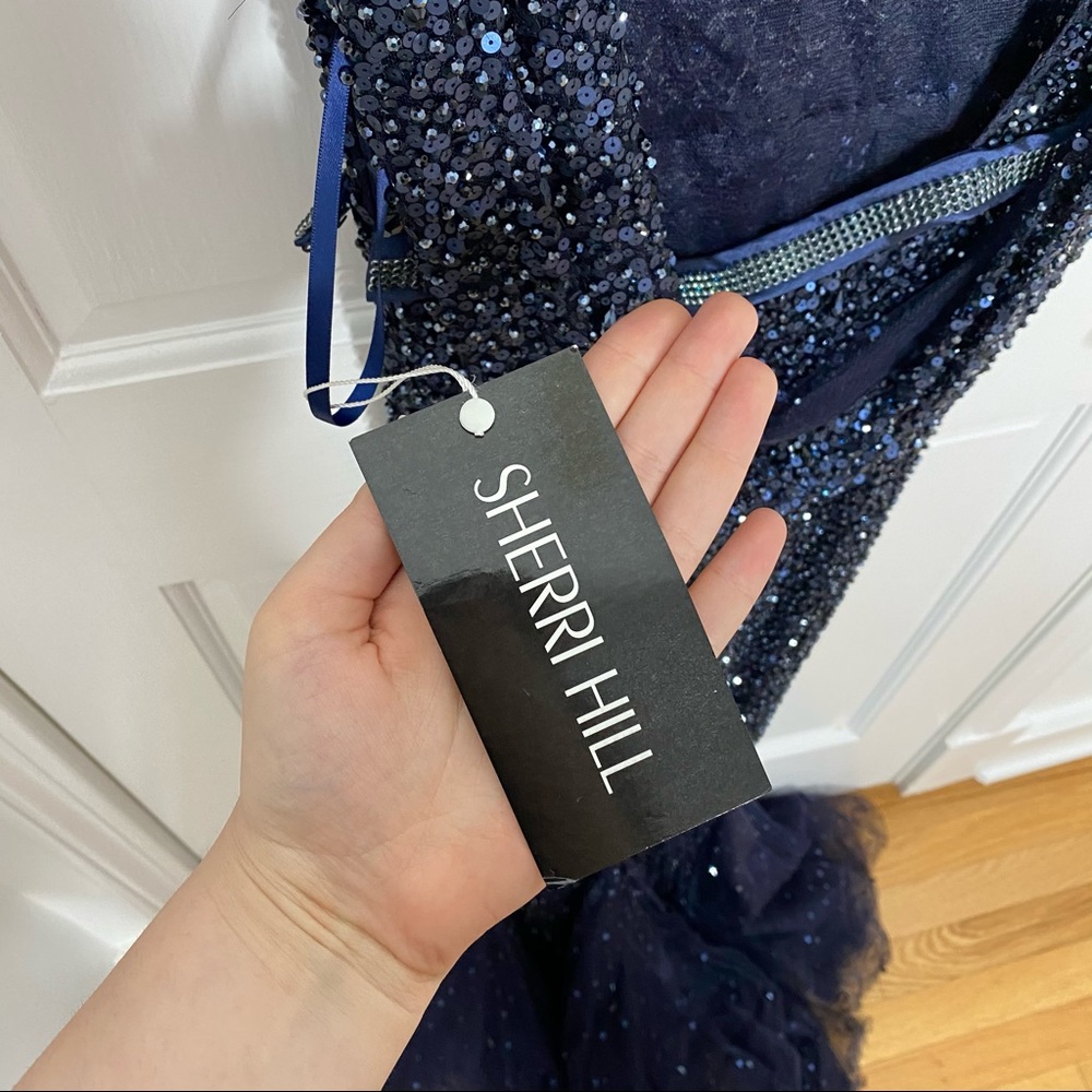 Sherri Hill Navy Sequin Evening Gown - Picture 9 of 12
